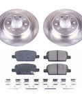 Chevrolet Malibu Rear Brake Kit With Disc Rotors And Z17 Ceramic Brake Pads Replacement, 2016 Through 2023 Fitment, Top Notch Stopping Power With Durable Ceramic Pads And Reliable Rear Braking, Direct Bolt On KOE7722, showing pads, rotors, hardware