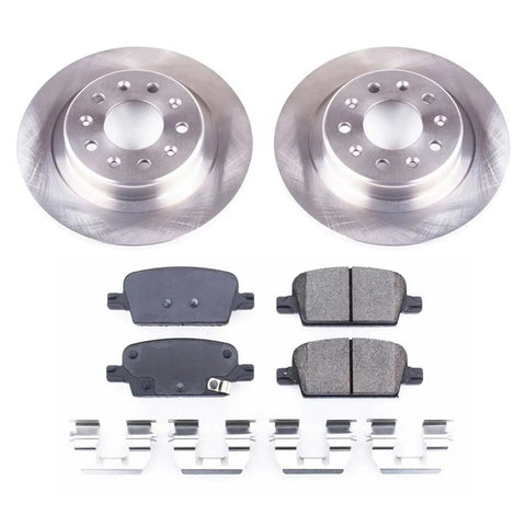 Chevrolet Malibu Rear Brake Kit With Disc Rotors And Z17 Ceramic Brake Pads Replacement, 2016 Through 2023 Fitment, Top Notch Stopping Power With Durable Ceramic Pads And Reliable Rear Braking, Direct Bolt On KOE7722, showing pads, rotors, hardware