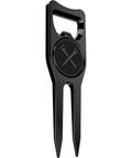 Front view of Six In One Premium Golf Divot Tool With Magnetic Ball Marker Bottle Opener Club Tee Groove Cleaner And Putting Alignment Black