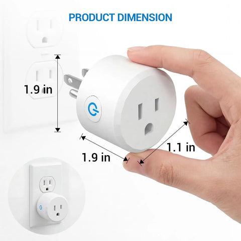 Smart Wireless Timer Outlet Expandable To 19 Plugs Plug And Play Scheduling live energy tracker shown with dimensions 1.9 in by 1.1 in.