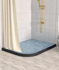 98 Inch Collapsible Shower Water Dam Barrier Stopper for Wet Dry Separation installed in a bathroom shower area.