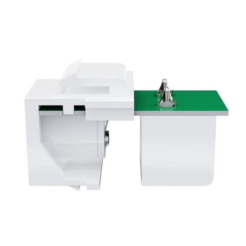No Sweat 5 Pack DC Keystone Jack With 12 Volt Screw Terminal And 5.5Mm X 2.1Mm Connector showing side view with green terminal.