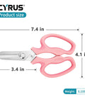 7.5 Inch Garden Shears Pruner Secateurs With Integrated Stab Remover shown with dimensions, ergonomic pink handles, and sharp blades