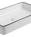 Ceramic Vessel Sink Above Counter Square Bathroom Basin 24 Inch By 14 Inch By 4 Inch With Popup Drain Modern Art Style Durable White Gloss Finish