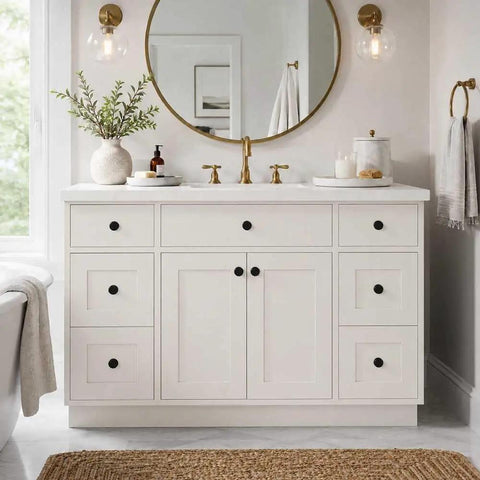 Grab These Totally Solid 24 Pack Aluminum Cabinet Knobs And Drawer Pulls Super Durable Black Hardware For Kitchen Cupboards And Dressers Brushed Brass Vibe Included, modern bathroom vanity with black pulls.