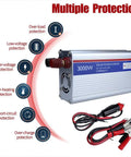 Heavy Duty Car Power Inverter With Fast Usb Charging Port Dc To Ac Converter Straight Fire Performance Plug And Play Install Keep All Your Gadgets Juiced Up While You Cruise Around Silver Edition with indicator icons for protections.