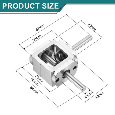 Beefy Right Angle 90 Degree Bevel Gearbox One To One Reducer With Aluminum Frame And Eight Millimeter Shaft One Output Gear 20 Tooth Bevel Gear 1 Module DIY Mechanical Kit Lightweight Durable 84 By 87 By 30 Millimeters