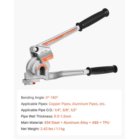 3 In 1 Tube Bender For Copper And Aluminum Pipes, showing manual tool design and bend angle marks for HVAC and air conditioning use