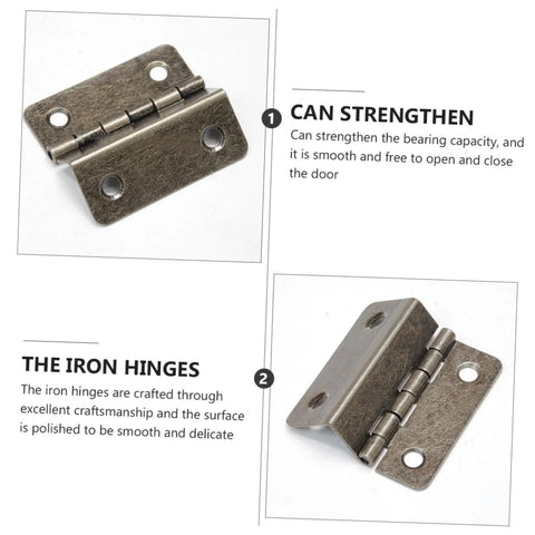 LIFKOME three-fold right-angle hinge for wooden boxes, antique bronze finish; two hinges shown (front and installed)