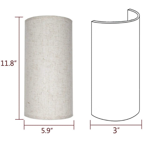 Fabric Wall Sconce Lighting 11.8 Inch Tall Two Pack With Remote showing dimensions and linen texture