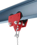 Red 3 Ton Push Overhead Beam Trolley With Adjustable Flange Width From 3.54 Inches To 4.13 Inches For I Beams And H Beams