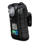 Side view of a Single Gas Detector For Oxygen O2 Range 19.52% To 23.0%, Portable Handheld Monitor with LCD display and clip.