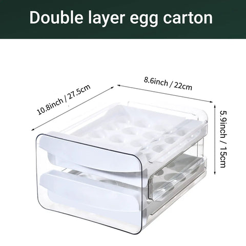 Double Layer Egg Storage Container For Refrigerator With Drawer Style Stackable Egg Holder Clear Plastic Tray Holds 40 Eggs