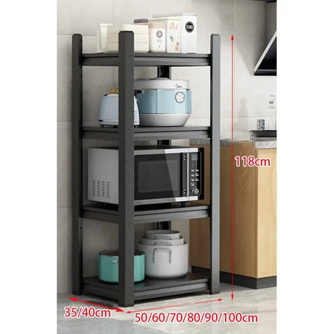 Flat Out Sturdy Heavy Duty Storage Shelf Rack Adjustable Multi Tier Metal Shelving Unit for kitchen, 118cm tall, black powder-coated steel.
