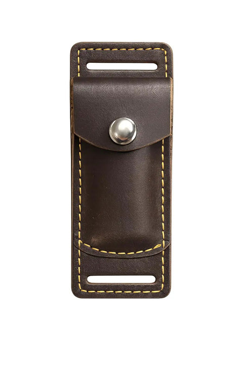 Leather sheath for Handmade Folding Pocket Knife With Rosewood Handle And Brass Bolsters, Lockback EDC, featuring stitched details