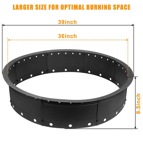 36 Inch Smokeless Fire Pit Ring For Patio And Backyard Large Outdoor Campfire Pit In Black Steel With Air Vent