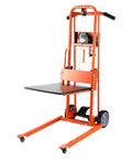 VEVOR manual lift stacker with winch, 330 lb capacity, 42.9 in lift, orange pallet truck with swivel casters