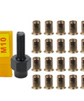 Rock Solid M10 Rivet Nuts Paired With A Durable Hand Rivet Tool Kit and Manual Rivnut Installer, includes 20 threaded inserts.