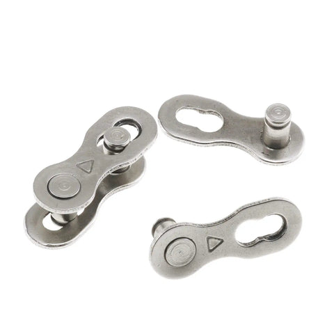 5 Pack Universal Bicycle Chain Master Link Connectors For 6 7 8 Speed Chains Quick Master Link Tool Beefy Heavy Duty Metal Repair Joint Silver Finish Durable Bike Chain Connector Set on white background