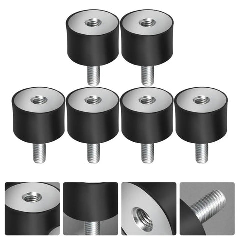 6 Pcs Rubber Isolator Shock Mounts For Fitness Equipment And Compressors Heavy Duty Black Damping Elements That Cut Vibration And Improve Stability For Gym Gear AC Units Pumps Engines And More, black rubber threaded mounts