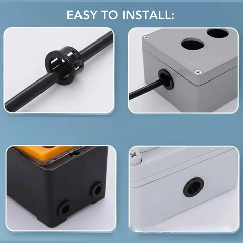 Super Cool Heavy Duty Nylon Cable Grommet Kit With 160 Pieces In Six Size Options For Fast Wire Management, Electrical Snap Insulating, And Diy Repair Jobs That Keep Your Home Or Car Looking Fresh And Safe. cable grommet installed in drilled panel