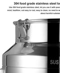 Heavy Duty 304 Stainless Steel Storage Bucket With Lid And Handle For Rice Grain Coffee Beans Dog Food Wine Milk Tank close-up of logo and clasp.