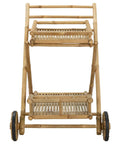 Premium Bamboo Serving Trolley Featuring Slick Smooth Rolling Casters For Easy Room To Room Transit And A Rock Solid Mobile Bar Or Kitchen Rolling Cart Option Built To Conquer Your Daily Grind Without Breaking A Sweat, front view with two shelves.
