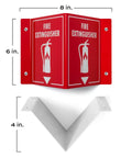 3D Fire Extinguisher Wall Sign With Projecting Design For Easy Emergency Visibility And Quick Access Indoor Durable OSHA Compliant Fire Safety Sign Measures Six By Eight By Four Inches For High Visibility And No Nonsense Reliability, shown with dimensions.
