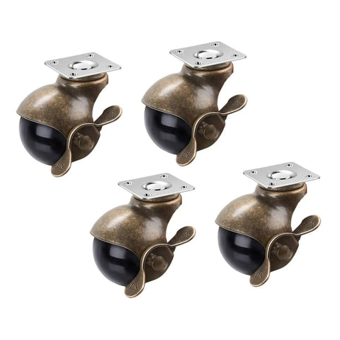 Vintage Brass Caster Plates With Rock Solid Swivel Wheels 2 Inch heavy duty four pack for smooth rolling furniture bottoms.