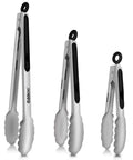 Heavy Duty Stainless Steel Kitchen Tongs Set Of 3 7 Inch 9 Inch And 12 Inch Heat Resistant To 600 Degrees Locking Tongs Front View