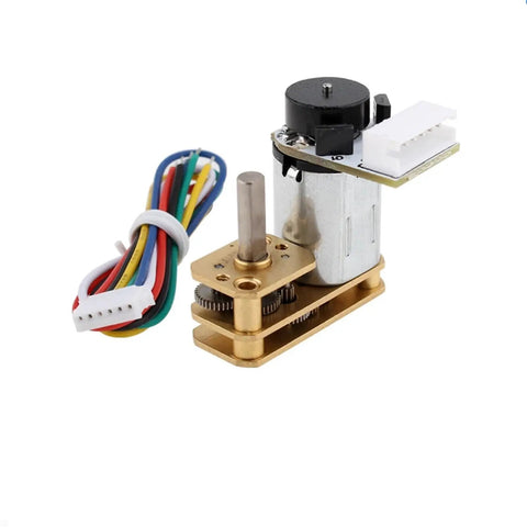 Front view of DC Gear Motor with Hall Encoder for Precise Motion 3V to 6V Operation AB Phase Feedback and colorful wires