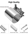 3 Inch Stainless Steel Exhaust Clamp Set For Butt Joint Connection showing steel band, gasket, alloy block, bolts, and nuts