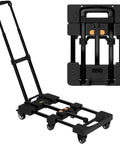 Lightweight Six Wheel Folding Hand Truck Dolly For Luggage And Groceries, Portable Trolley Easy To Use, Diamond Pattern Platform, Heavy Duty Haul Up To 502 Lbs, Ideal For Moving, Shopping, Travel Gear, folded black trolley