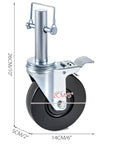 Close-up of a 4 Pack 5 Inch Scaffolding Wheels With 1 Inch Solid Stem Rubber Caster Wheels Dual Locking Heavy Duty Casters 330 Lbs Capacity
