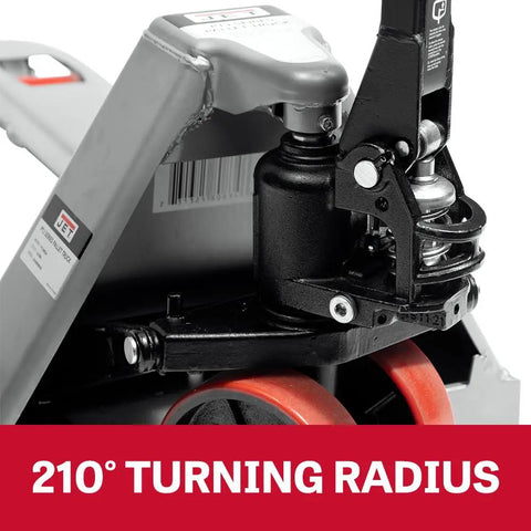 Rugged Manual Pallet Jack 27 By 42 Inches 5500 Lb Capacity Low Profile Frame With Nonmarking Polyurethane Wheels Built To Handle The Daily Warehouse Grind