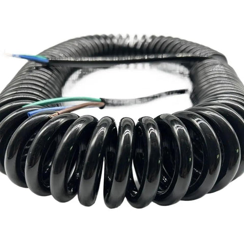 Heavy Duty Three Core Telescopic Extension Cord Self Retracting Power Cable With Beefy Protective Jacket coiled for easy storage.
