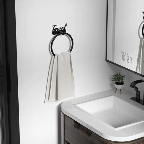 Rustproof Black Stainless Steel Towel Ring For Bathroom Wall Mounted Hand Towel Holder Easy Install Modern Minimalist Design