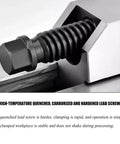 Dead Nuts Accurate Bench Vise With 0.005mm Tolerance And Hrc62 Hardened Jaws For Cnc Machining lead screw detail with high-temperature quenching.