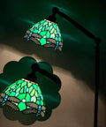 Tiffany Style Floor Lamp With Swivel Arm Stained Glass Dragonfly Green Reading Light 72 Inch Tall Torch Lamp Adjustable Angle