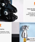Quick As Lightning 60W Electric Terminal Crimping Tool featuring clamp die mechanism and LED lighting for visual aid in wire splicing.