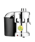 Heavy Duty Commercial Juicer Machine 750W Electric Fruit And Vegetable Extractor Stainless Steel Centrifugal Juice Press with black container.