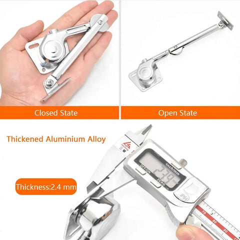 Toy Box Lid Stay With 100 Degree Open And Soft Close, tool-free install, closed and open states, aluminum, thickness 2.4mm