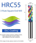 Half Inch Solid Carbide Flat End Mill 3 Flute Diamond Like Coating Cutter For Aluminum Copper Magnesium Alloys