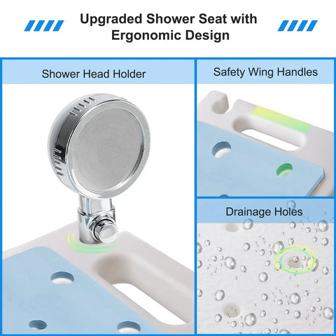 Shower Stool With Free Loofah Sponge And Toiletry Bag Inside Shower Bathtub Chair Height Adjustable Bath Seat for Seniors and Disabled with safety handles and drainage holes
