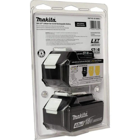 Packaged Twin Pack 18V LXT Lithium Ion 4.0Ah Batteries With LED Charge Indicator Up To 35 Percent More Run Time Per Charge Beefed Up Power