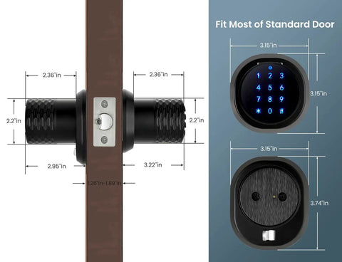 Biometric Fingerprint Door Knob with Keypad Lock and Large Sensor dimensions diagram