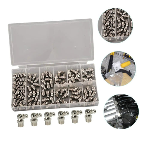 Grease Fitting Assortment Kit 10 Piece Set With Straight And Angled Nipples For Machines And Vehicles Sturdy Steel Construction Includes Storage Box To Keep Parts Neat And Ready For Quick Pro Grade Maintenance