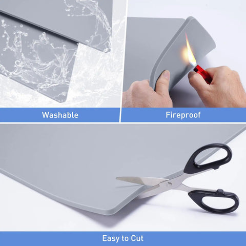 Beefy Silicone Heat Press Mat 16x20 Inch Heavy Duty Double Sided Pad, showing washable, fireproof, and easy to cut features.