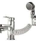 Universal pull down kitchen faucet with flexible hose 2 mode water supply/stop button ideal for bathing cleaning and grooming pets Rubinetto Cucina - chrome finish with coiled hose.