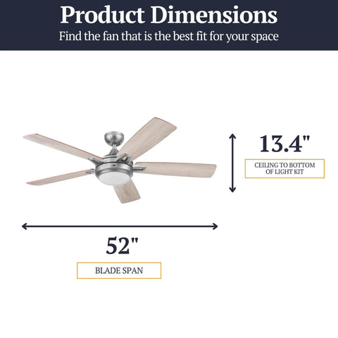 52 Inch Espresso Smart Ceiling Fan With Remote Control, Energy Efficient Air Circulation For Medium To Large Rooms, dimensions shown.